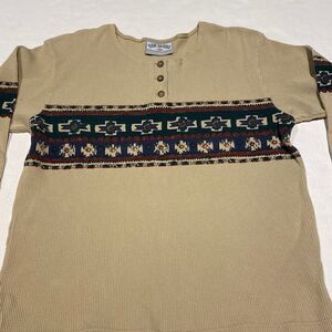 Tribal designs thermal long sleeve pullover top by side saddle size large